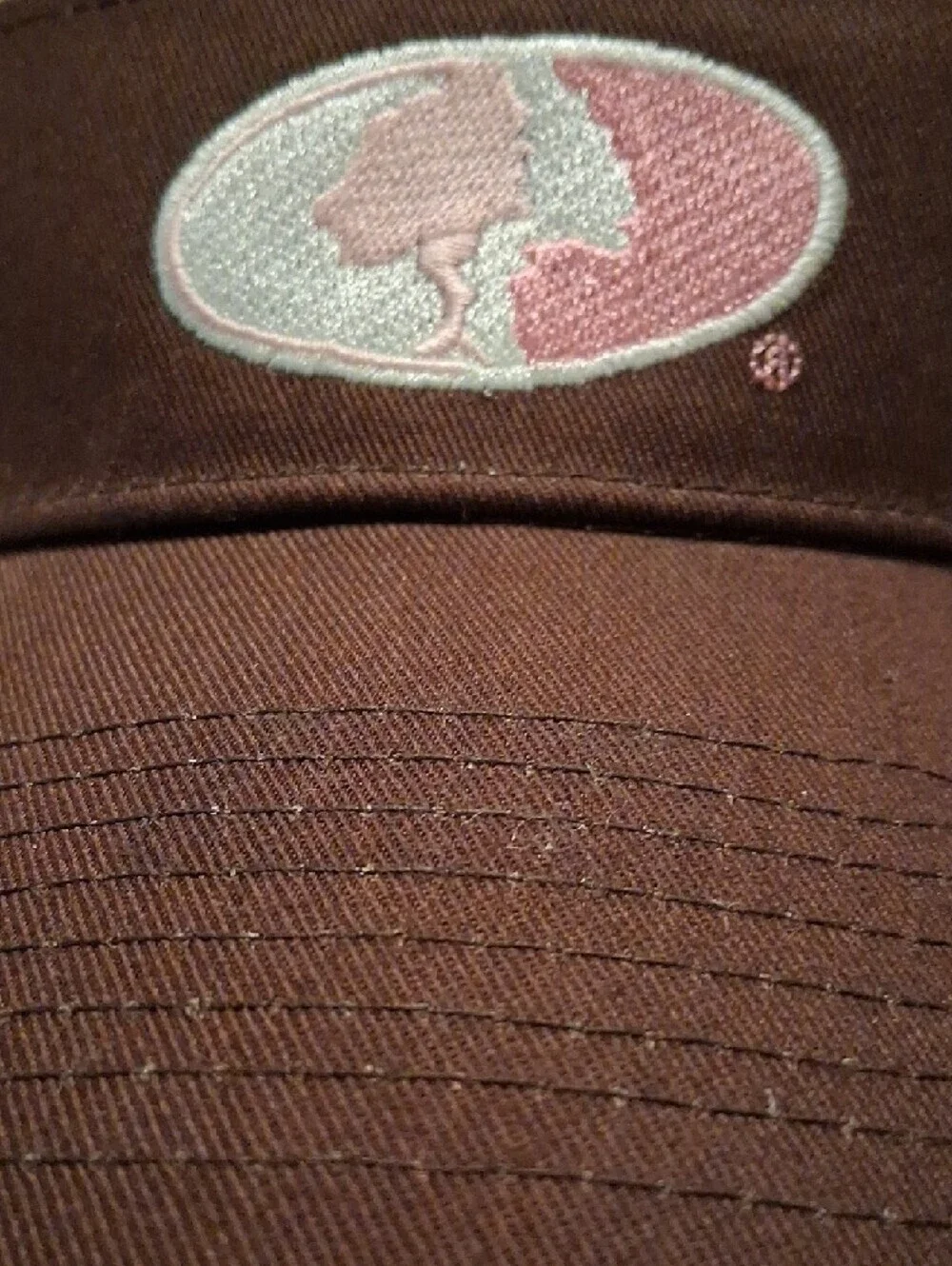 Mossy Oak Brown Visor with Pink Lining and Multi-Color Logo